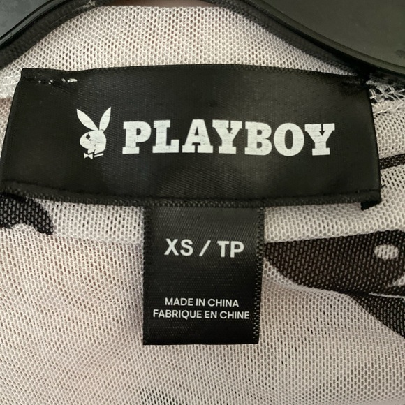 Vintage Playboy Bunny All Over Print Top Women’s Size XS White Sheer Layered Y2K - Picture 7 of 8
